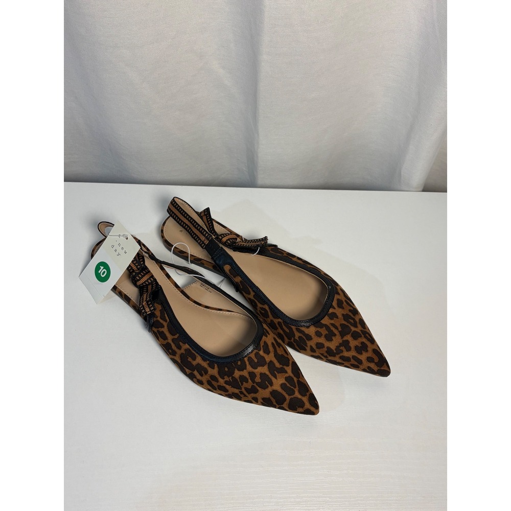 A New Day Womens Leopard Print Pointed Toe Slingback Flats Brown London Size 10